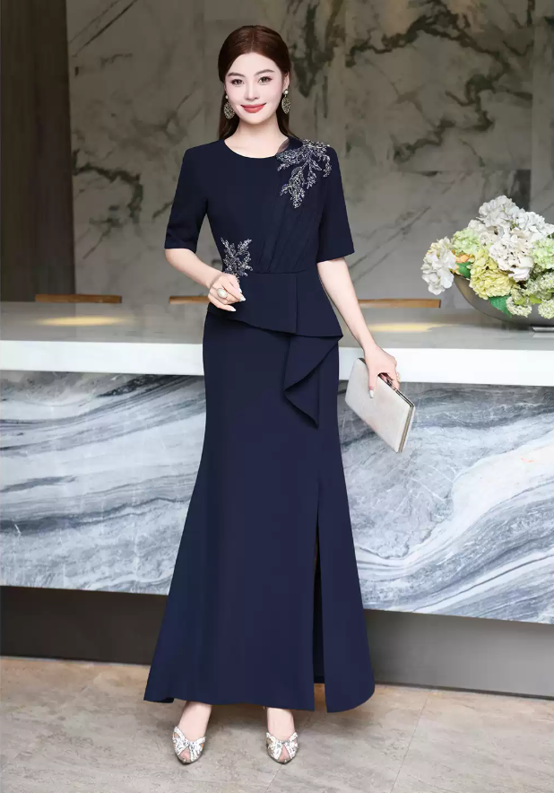 2027 New Women's Clothing Elegant Embroidered Beaded Waist-Slimming Long Evening Gown for Wedding Banquet