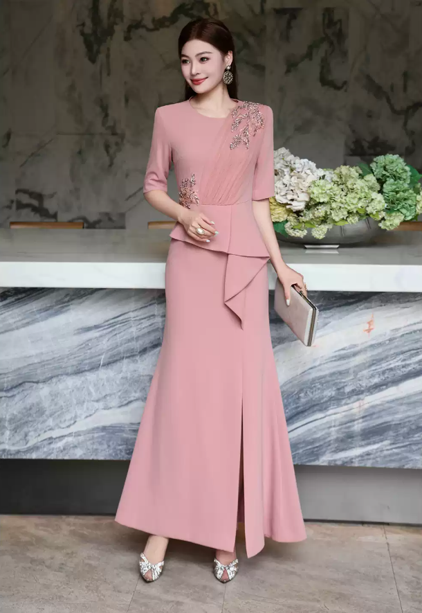 2027 New Women's Clothing Cross-Border Elegant Feminine Heavy Embroidery Beaded Waist-Nipping Slimming Long Dress — Sophisticated Wedding Banquet Formal Evening Gown