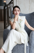 2027 New Fashion Women's Business 2-Piece Suit, Design-Focused Off-beat Blazer with Long Chiffon Skirt