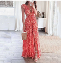 2026 Spring New Women's Clothing Cross-Border European and American Foreign Trade Fashion Printed V-Neck Ruffled Slit Dress